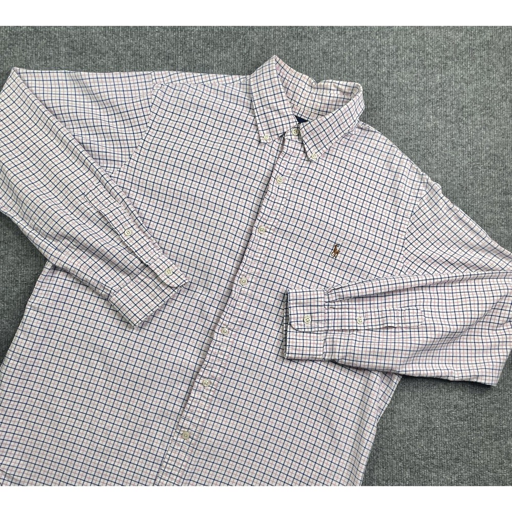 Polo Ralph Lauren Pink Blue Gingham Oxford Classic Fit Button Down Shirt Men's L